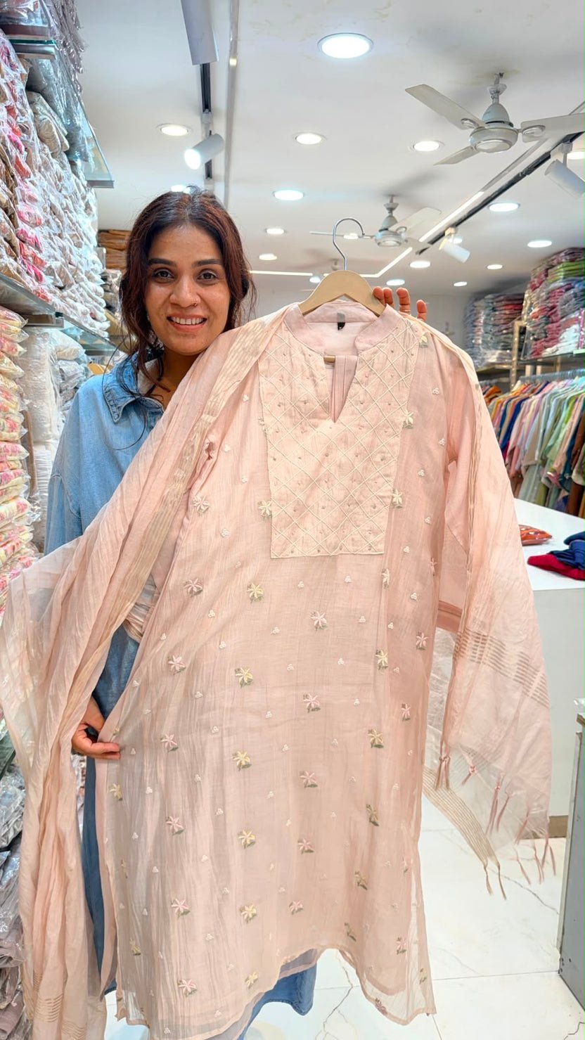 Blush Petaline Mul Chanderi Suit Set